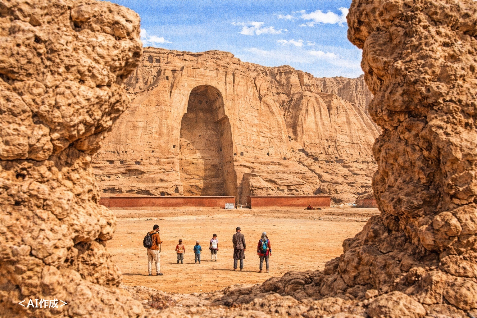 破壊されたバーミヤン大仏、戦争によって破壊された世界遺産と文化損失を示す状況