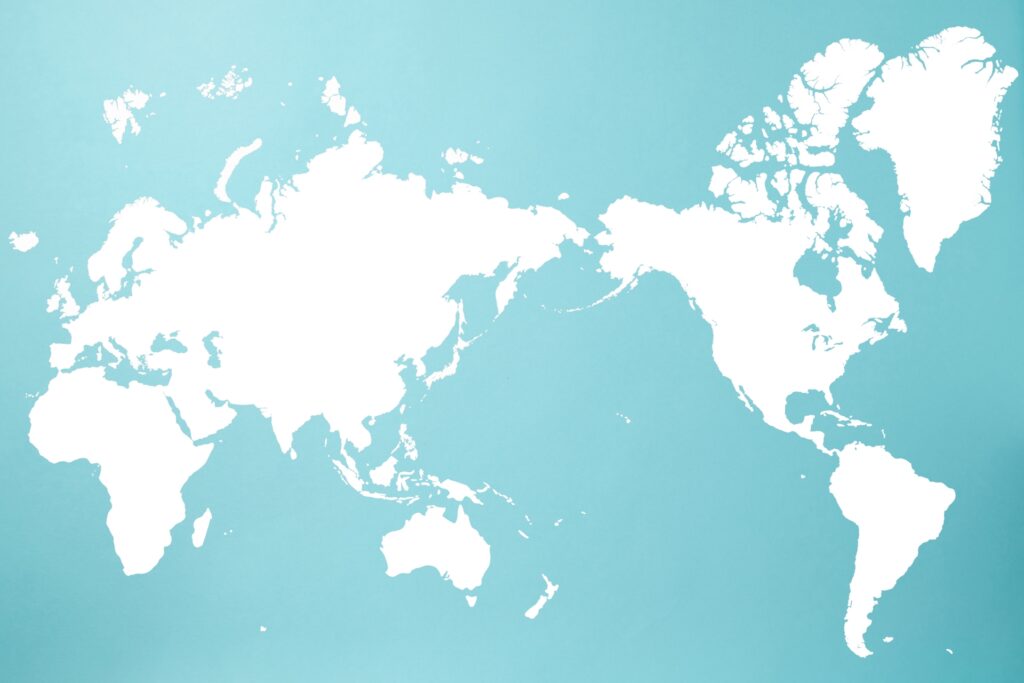 世界地図、文化交流と歴史のつながりを示す旅と交易を示すイメージ