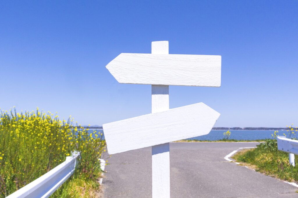 左右に分かれる道の分岐点、世界遺産の取り消しや危機制度の仕組みを示すイメージ