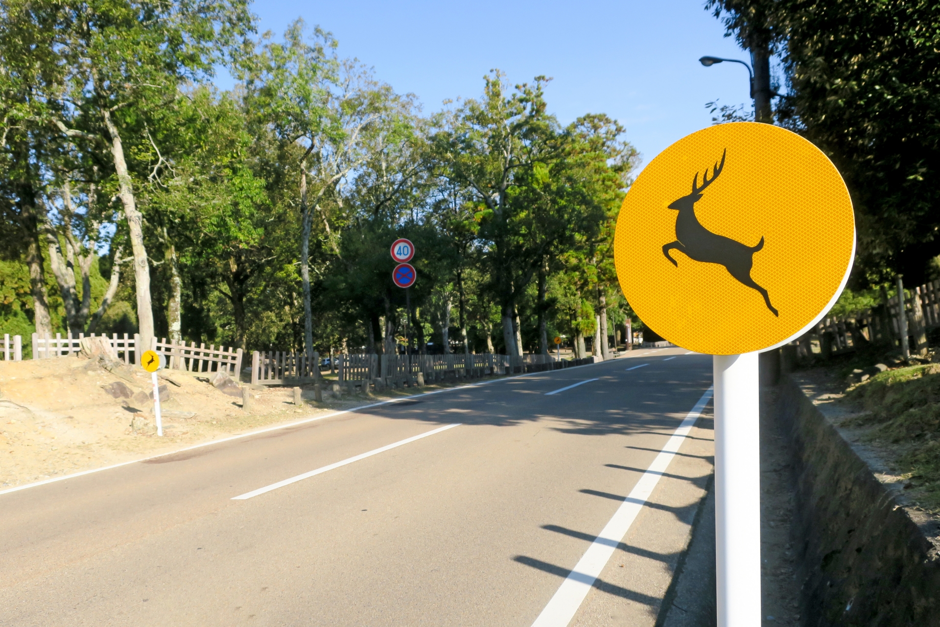 奈良公園、鹿の飛び出し注意標識、世界遺産の取り消しや危機制度の仕組みを示すイメージ