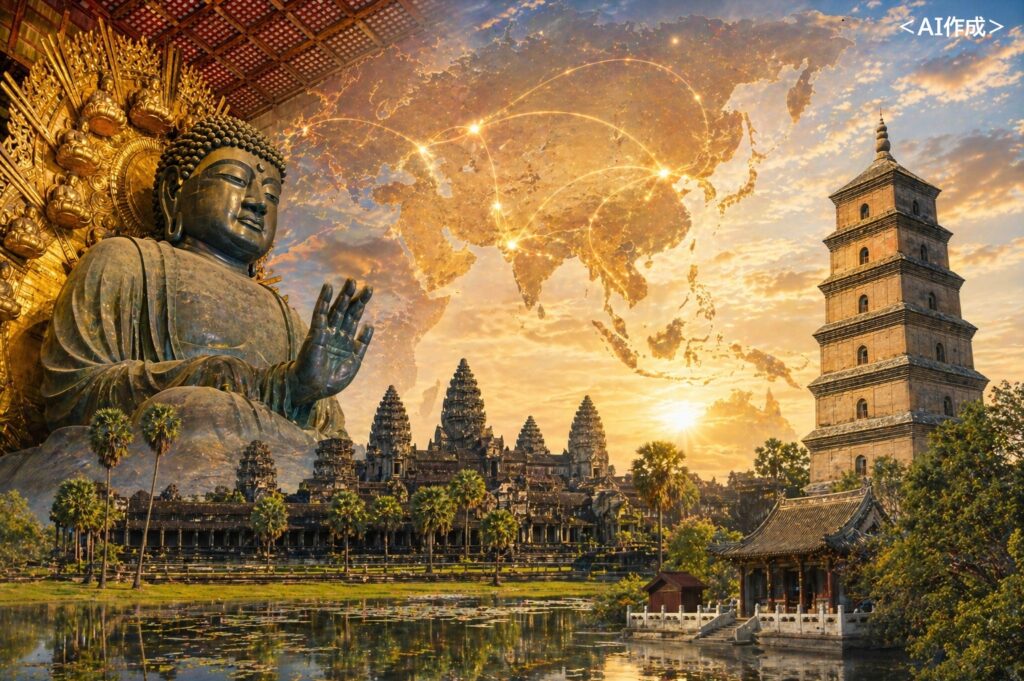 アジアをめぐるルートを示すイラスト