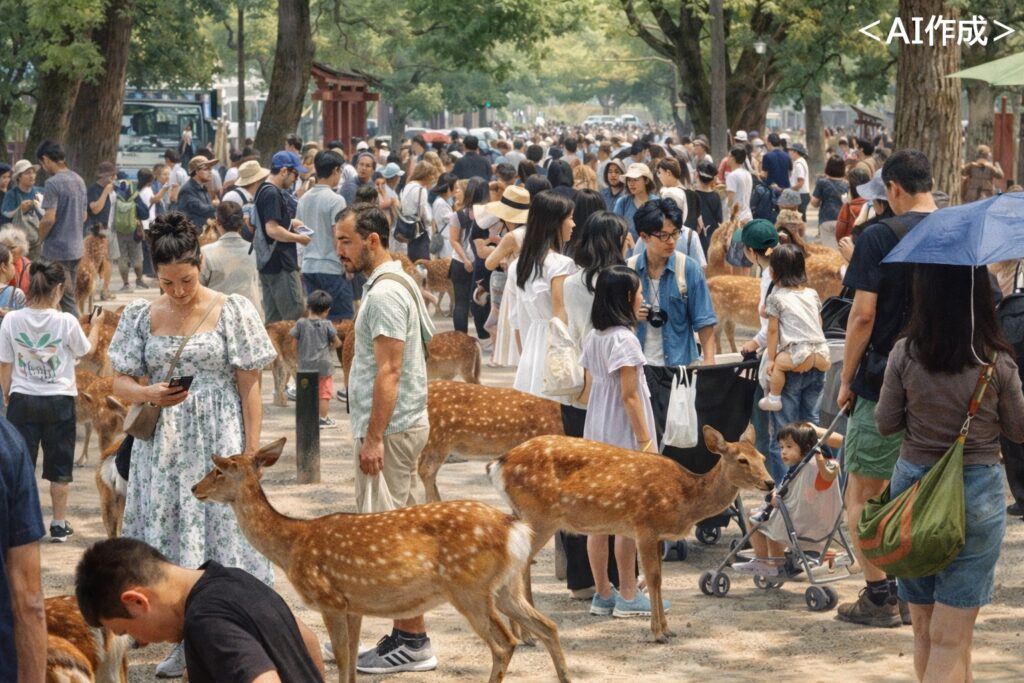 観光客で混雑する世界遺産の観光地の風景