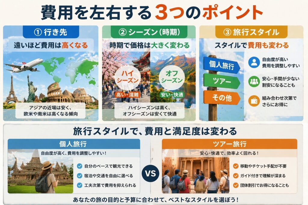 個人旅行とツアー旅行の違いを表す世界遺産旅行のイメージ