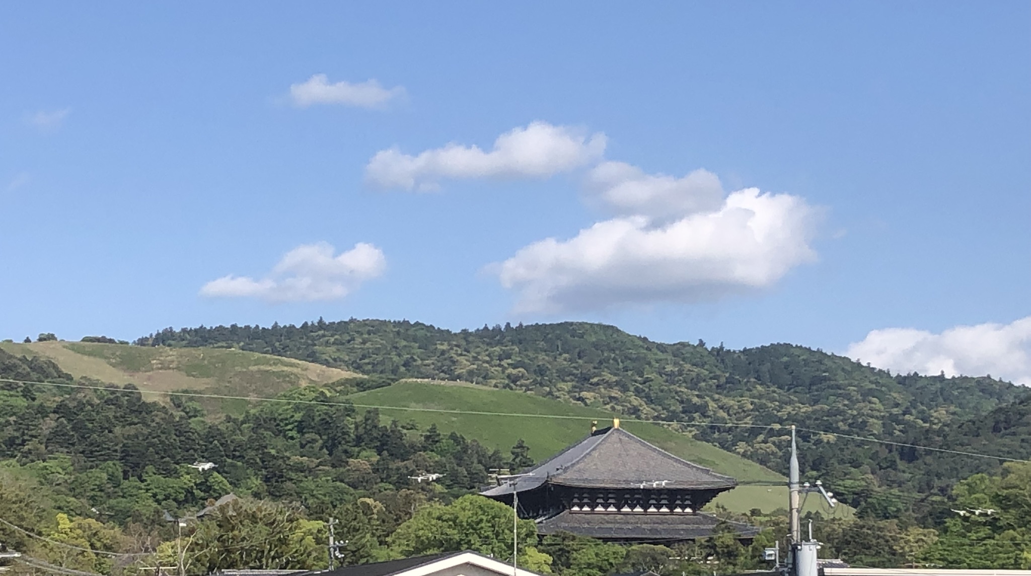 自宅ベランダから望む若草山・東大寺