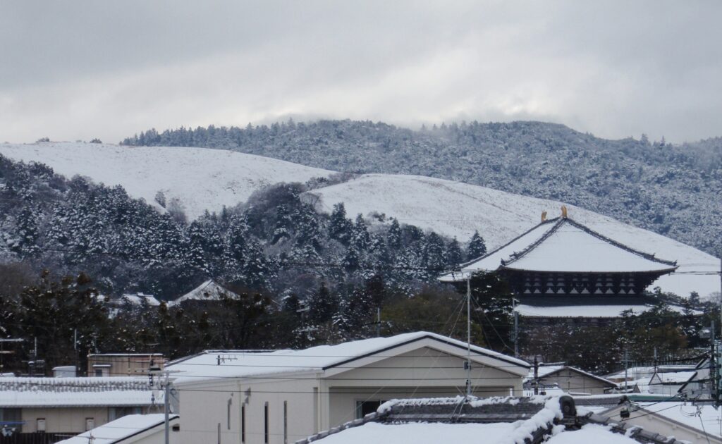 雪に覆われた若草山